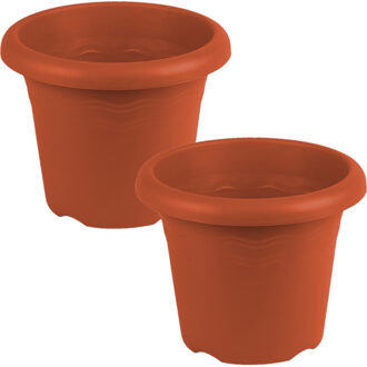 Hega hogar 5x stuks terra cotta ronde plantenpot/bloempot kunststof diameter 14 cm en hoogte 11 cm - Plantenbakken/bloembakken voor buiten