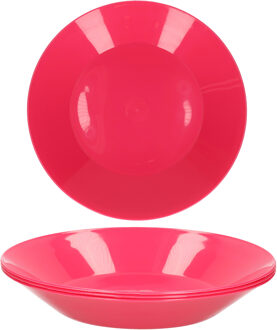 Hega hogar 6x ontbijt/diner diepe bordjes van hard kunststof 21 cm in het rood