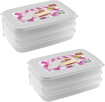Hega hogar 6x Vleeswarendoos voedsel bewaarbakjes transparant/wit 26 x 16 x 10 cm
