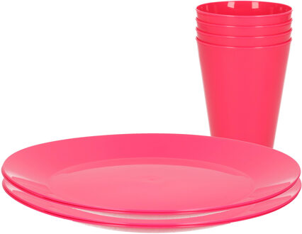 Hega hogar 8-delig ontbijt/diner set van hard kunststof roze