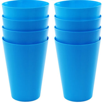 Hega hogar 8x drinkbekers van kunststof 430 ml in het blauw - Drinkbekers