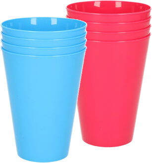 Hega hogar 8x stuks onbreekbare kunststof drinkglazen 430 ML in het blauw en roze - Drinkbekers