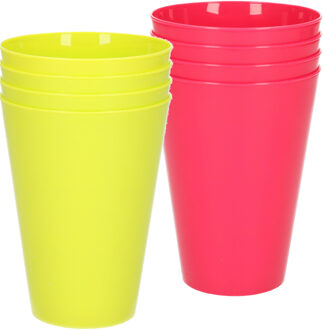 Hega hogar 8x stuks onbreekbare kunststof drinkglazen 430 ML in het groen en roze