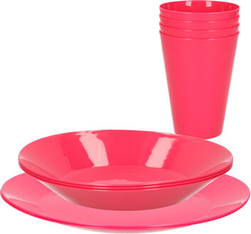 Hega hogar 9-delig ontbijt/diner set van hard kunststof roze