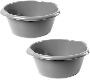 Hega hogar Afwasteil - 2x - klein - 3L - rond - zilver - 25 x 11 cm - klein formaat afwasbak