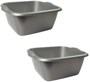 Hega hogar Afwasteil - 2x - rechthoek - zilver - 6L - 28 x 25 x 13 cm - afwasbak