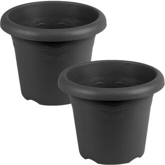 Hega hogar Antraciet grijze ronde plantenpot/bloempot kunststof diameter 18 cm