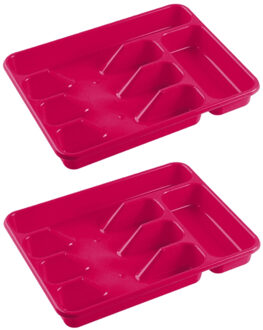 Hega hogar Bestekbak - 2x stuks - fuchsia roze - 5 vakken - 34 x 26 x 5 cm - lade indeling - bestekhouders