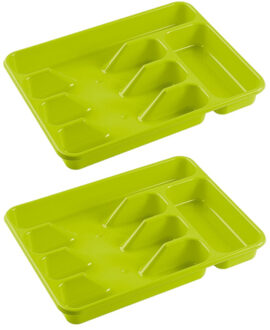 Hega hogar Bestekbak - 2x stuks - groen - 5 vakken - 34 x 26 x 5 cm - lade indeling - bestekhouders
