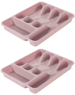Hega hogar Bestekbak - 2x stuks - roze - 5 vakken - 34 x 26 x 5 cm - lade indeling - bestekhouders