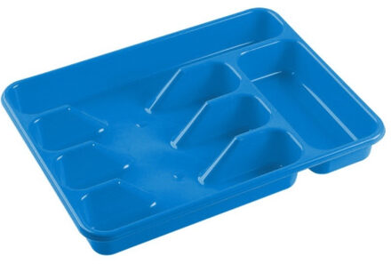 Hega hogar Bestekbak - blauw - 5 vakken - 34 x 26 x 5 cm - lade indeling - bestekhouders