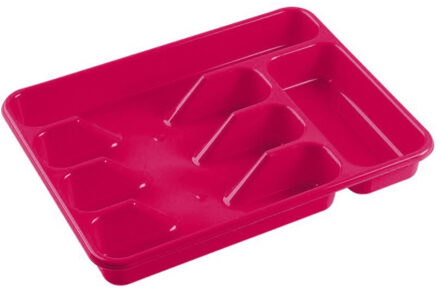Hega hogar Bestekbak - fuchsia roze - 5 vakken - 34 x 26 x 5 cm - lade indeling - bestekhouders