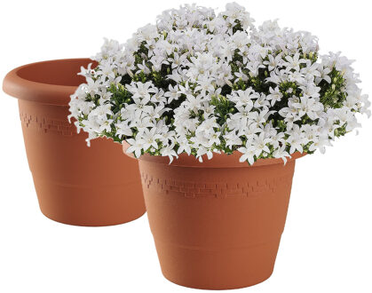 Hega hogar Bloempot/plantenpot - 2x - D35 cm x H29 cm - terra cotta kunststof