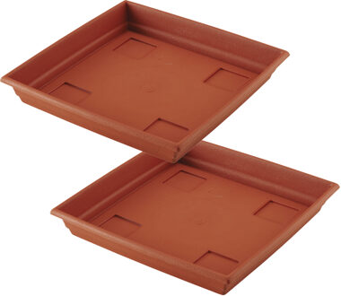 Hega hogar Bloempot/plantenpot - 2x - terra cotta - onderschaal/opvangbord - kunststof - diameter 31 cm