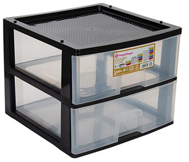 Hega hogar Bureau organizer - 2 grote lades - zwart/transparant - L38 x B38 x H30 cm - kunststof