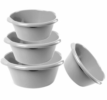 Hega hogar Combi set van 4x stuks ronde afwasteiltjes/afwasbakken in het zilver 3-6-10-15 liter