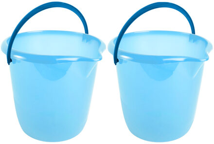 Hega hogar Emmer - Set van 5x stuks - blauw - kunststof - met handvat - 10 liter