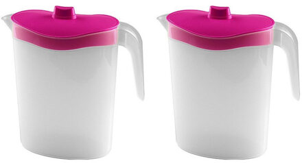 Hega hogar Hega Waterkan - 3x - roze deksel - kunststof - 2,5 L - 26 cm - sapkan - schenkkan/limonade