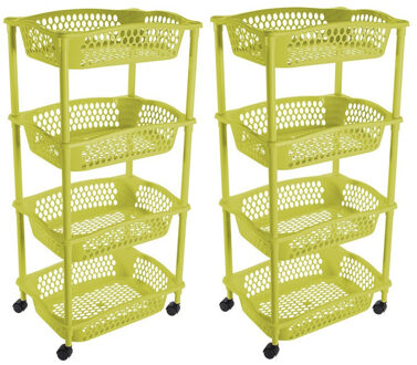Hega hogar Keuken opberg trolley - 2x stuks - 4 manden - groen - 86 x 41 cm - roltafel