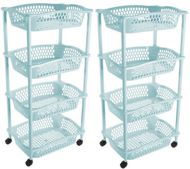 Hega hogar Keuken opberg trolley - 2x stuks - 4 manden - licht blauw - 86 x 41 cm - roltafel