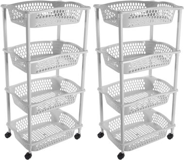 Hega hogar Keuken opberg trolley - 2x stuks - 4 manden - licht grijs - 86 x 41 cm - roltafel