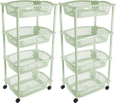 Hega hogar Keuken opberg trolley - 2x stuks - 4 manden - mintgroen - 86 x 41 cm - roltafel