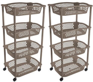 Hega hogar Keuken opberg trolley - 2x stuks - 4 manden - taupe - 86 x 41 cm - roltafel