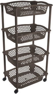 Hega hogar Keuken opberg trolley - 4 manden - cappuccino bruin - 86 x 41 cm - roltafel