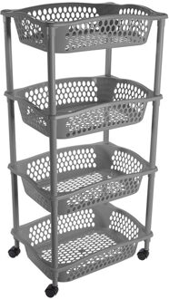 Hega hogar Keuken opberg trolley - 4 manden - donker grijs - 86 x 41 cm - roltafel