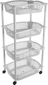 Hega hogar Keuken opberg trolley - 4 manden - licht grijs - 86 x 41 cm - roltafel