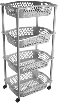 Hega hogar Keuken opberg trolley - 4 manden - zilver grijs - 86 x 41 cm - roltafel
