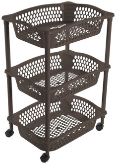 Hega hogar Keuken opberg trolleys/roltafels met 3 manden 62 cm cappuchino bruin - Opberg trolley