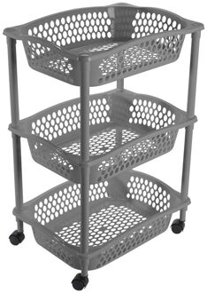 Hega hogar Keuken opberg trolleys/roltafels met 3 manden 62 cm donkergrijs - Opberg trolley