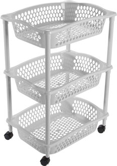 Hega hogar Keuken opberg trolleys/roltafels met 3 manden 62 cm lichtgrijs - Opberg trolley