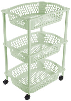 Hega hogar Keuken opberg trolleys/roltafels met 3 manden 62 cm mintgroen - Opberg trolley