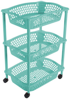 Hega hogar Keuken opberg trolleys/roltafels met 3 manden 62 cm turquoise blauw - Opberg trolley