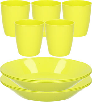 Hega hogar Kunststof ontbijt/diner 12x bordjes 26 cm en 10x bekertjes 300 ML set groen