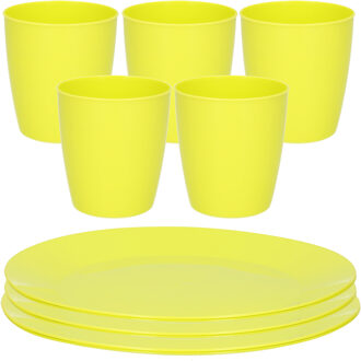 Hega hogar Kunststof ontbijt/diner 8x bordjes 26 cm en 8x bekertjes 430 ML set groen