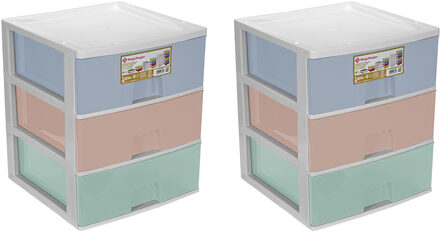 Hega hogar Ladeblokje - 2x - 3 lades - gekleurd - 38 x 38 x 44 cm - kunststof - ladekastje