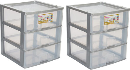 Hega hogar Ladeblokje - 2x - 3 lades - grijs - kunststof - 38 x 38 x 44 cm - ladekastje