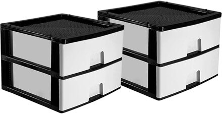 Hega hogar Ladeblokje/bureau organizer 2x grote lades - antraciet/wit - L38 x B38 x H30 cm - kunststof