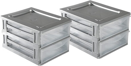 Hega hogar Ladeblokje/bureau organizer 2x grote lades - grijs/transparant - L26 x B35 x H20 cm - kunststof