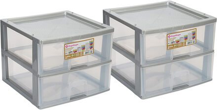 Hega hogar Ladeblokje/bureau organizer 2x grote lades - grijs/transparant - L38 x B38 x H30 cm - kunststof