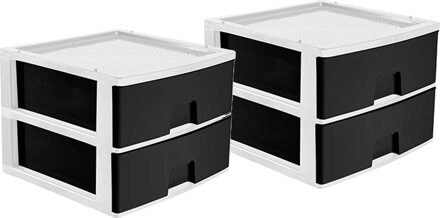 Hega hogar Ladeblokje/bureau organizer 2x grote lades - wit/antraciet - L38 x B38 x H30 cm - kunststof