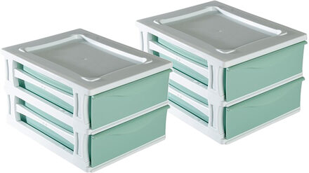 Hega hogar Ladeblokje/bureau organizer 2x grote lades - wit/mintgroen - L26 x B35 x H20 cm - kunststof