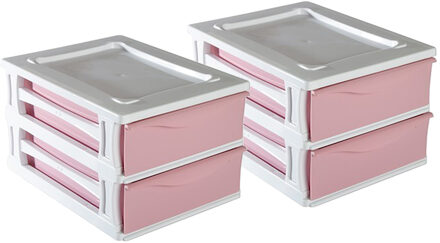 Hega hogar Ladeblokje/bureau organizer 2x grote lades - wit/roze - L26 x B35 x H20 cm - kunststof