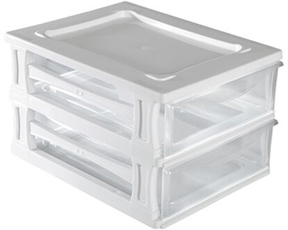 Hega hogar Ladeblokje/bureau organizer 2x grote lades - wit/transparant - L26 x B35 x H20 cm - kunststof