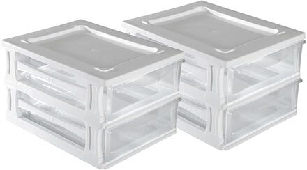 Hega hogar Ladeblokje/bureau organizer 2x grote lades - wit/transparant - L26 x B35 x H20 cm - kunststof