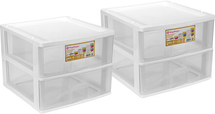 Hega hogar Ladeblokje/bureau organizer 2x grote lades - wit/transparant - L38 x B38 x H30 cm - kunststof