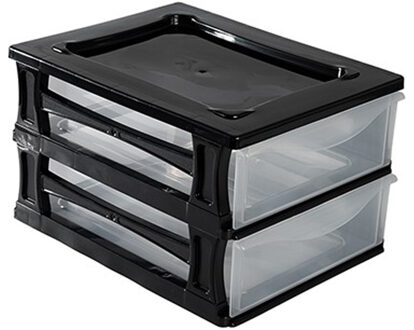 Hega hogar Ladeblokje/bureau organizer 2x grote lades - zwart/transparant - L26 x B35 x H20 cm - kunststof
